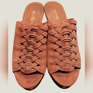 Michael Kors Women's Westley Suede Platform Stacked Heels Peep Toes Mules 7